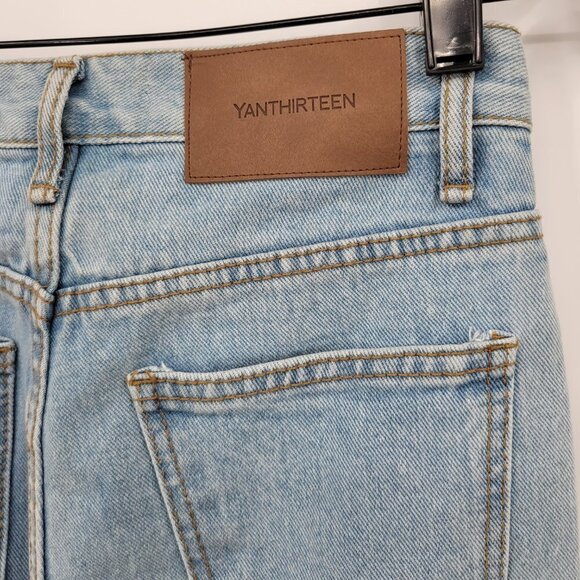 Yan13 Women Blue 100% Cotton 9" High Rise Destroyed Frayed Hem Jeans Size 26 - Picture 7 of 13